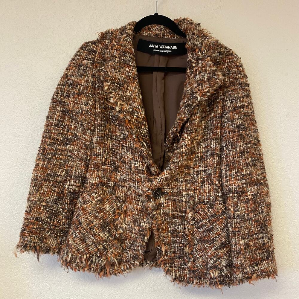 Junya Watanabe Tweed Fringe Blazer Jacket Brown